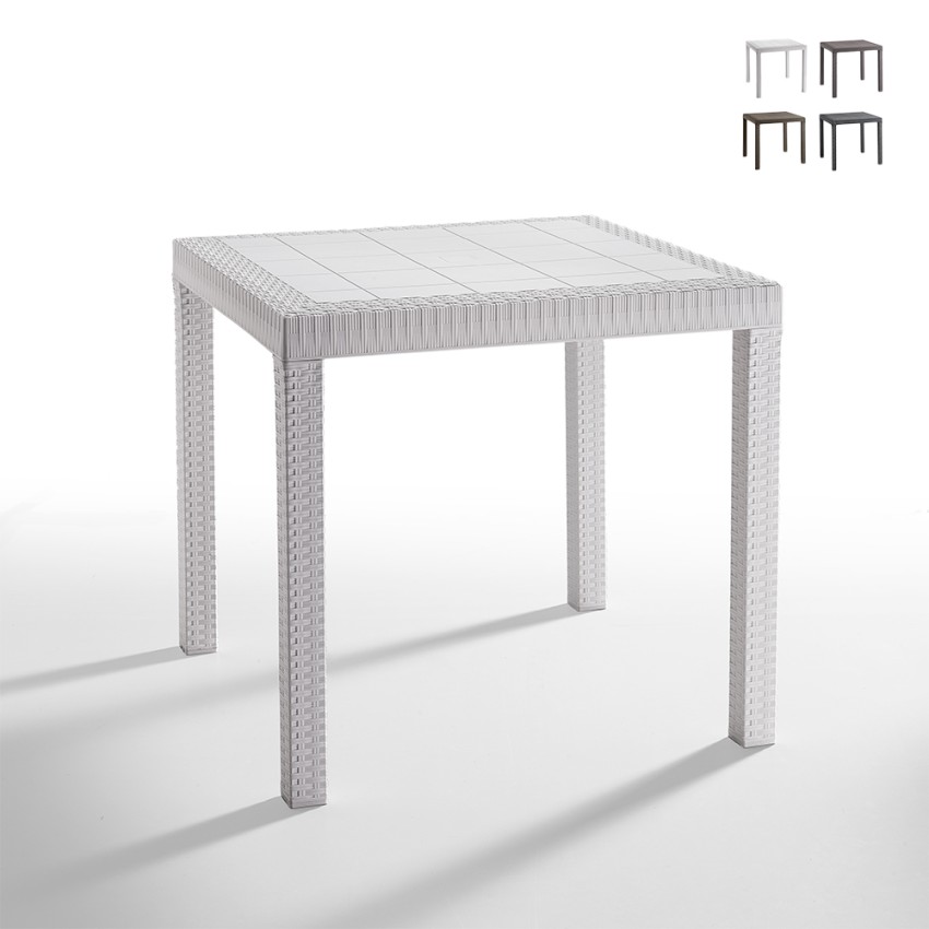 Mesa cuadrada de 80x80 cm para jardín exterior de polipropileno y ratán Dallas Rebajas Mesa cuadrada de 80x80 cm para jardín exterior de polipropileno y ratán Dallas Rebajas