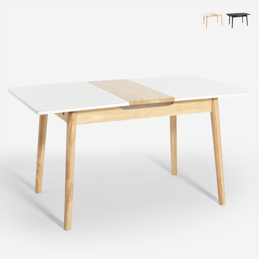 Mesa extensible de madera 115-145x80cm cocina cristal blanco negro Pixam Promoción