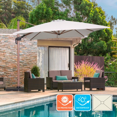 Sombrilla de jardín 3x4m excéntrica ajustable giratoria efecto madera Jungle Promoción