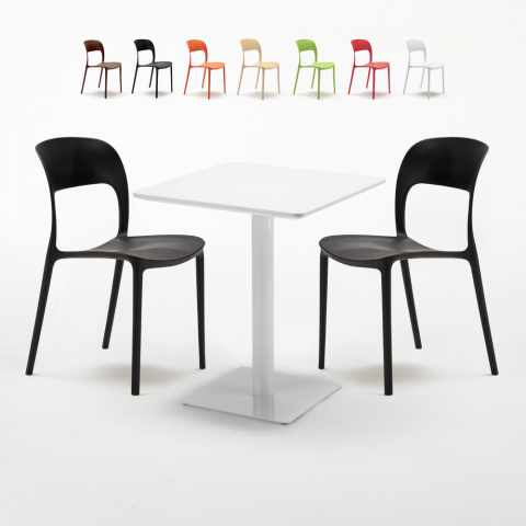 Mesa Cuadrada Blanca 60x60 cm con 2 Sillas De Colores Restaurant Lemon Promoción