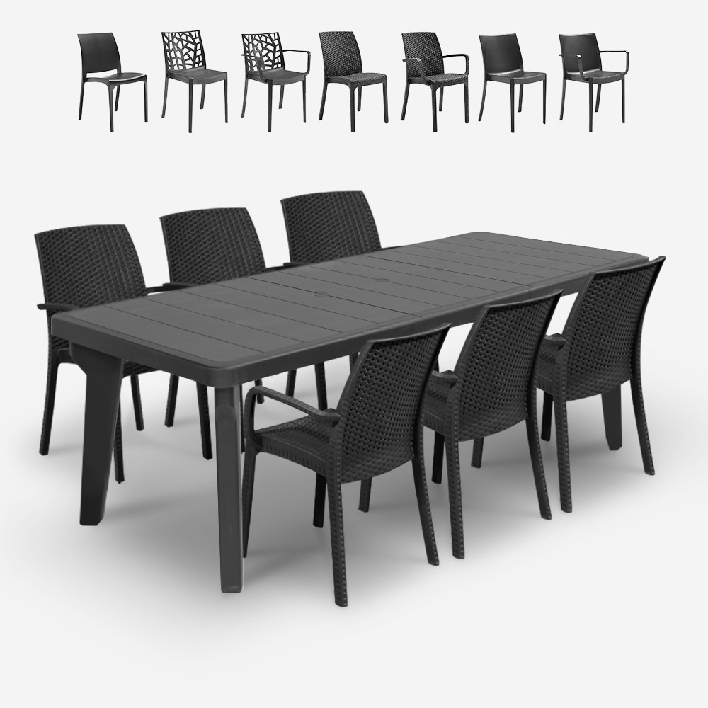 Conjunto de jardín con mesa extensible 160-220 cm y 6 sillas color negro Liri Dark