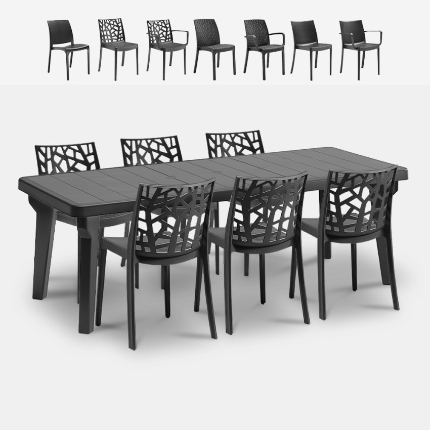 Conjunto de jardín con mesa extensible 160-220 cm y 6 sillas color negro Liri Dark Oferta