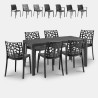 Juego de jardín con 1 mesa efecto ratán de 150x90 cm y 6 sillas de exterior color negro Meloria Dark Descueto