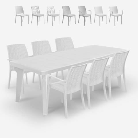 Juego de mesa extensible de 160-220 cm con 6 sillas de jardín color blanco Liri Light Promoción