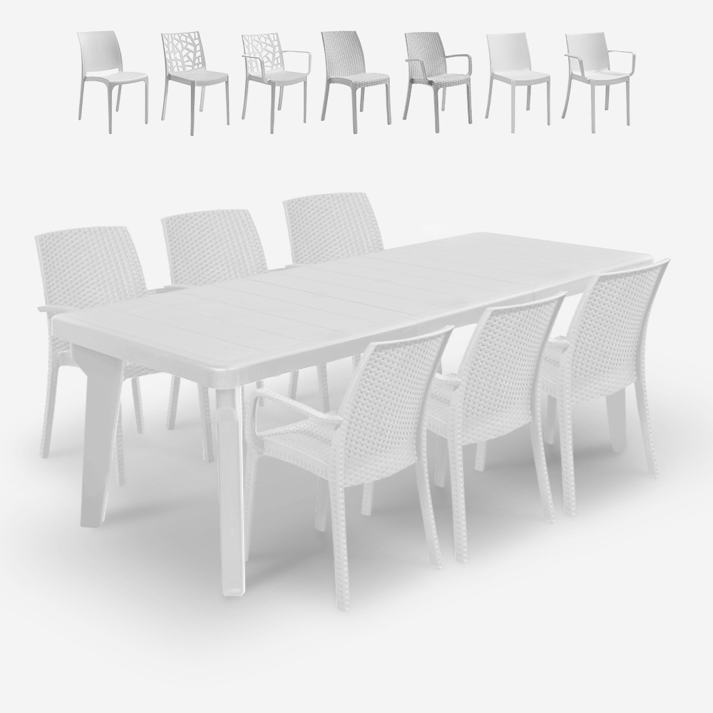 Juego de mesa extensible de 160-220 cm con 6 sillas de jardín color blanco Liri Light