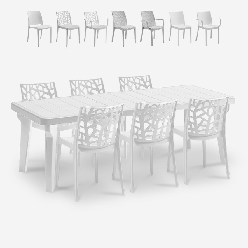 Juego de mesa extensible de 160-220 cm con 6 sillas de jardín color blanco Liri Light Oferta