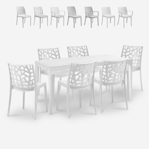 Conjunto de jardín 6 sillas y 1 mesa de exterior de 150x90 cm color blanco Sunrise Light Promoción