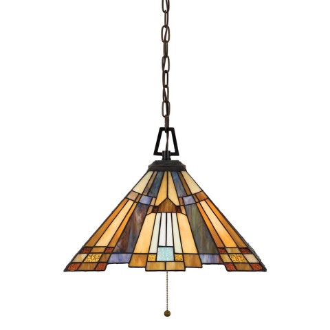 Lámpara de techo colgante de cristal de colores con pantalla Tiffany con 3 luces Inglenook Promoción