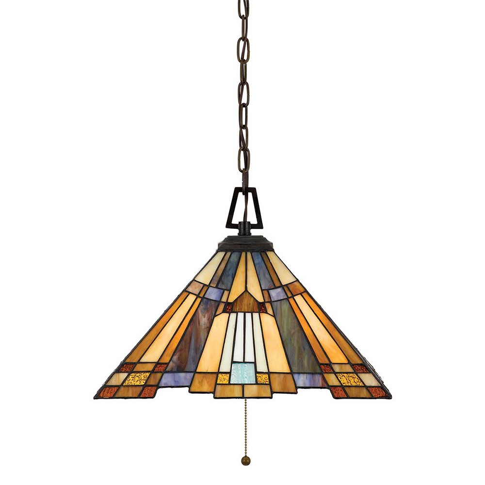 Lámpara de techo colgante de cristal de colores con pantalla Tiffany con 3 luces Inglenook