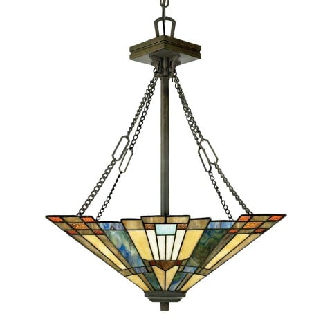 Lámpara clásica estilo Tiffany con 3 luces y pantalla de cristal Inglenook Promoción
