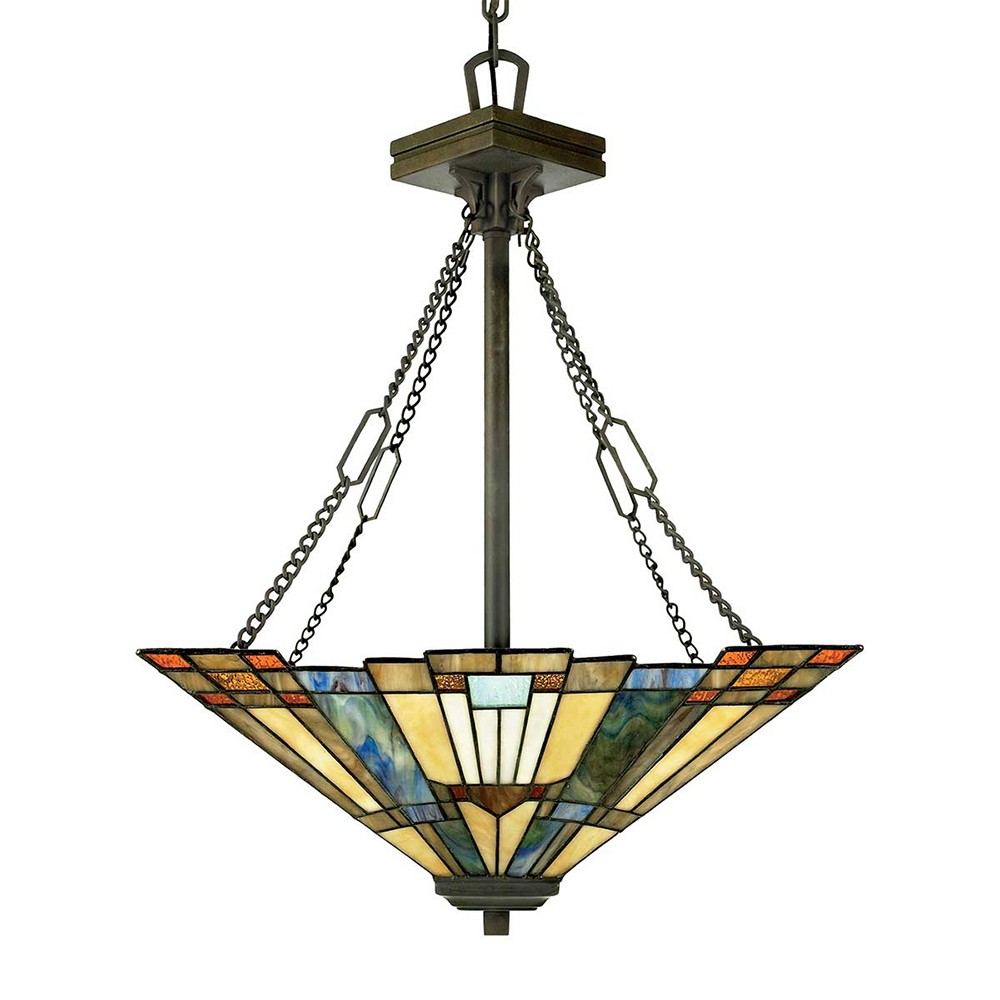Lámpara clásica estilo Tiffany con 3 luces y pantalla de cristal Inglenook