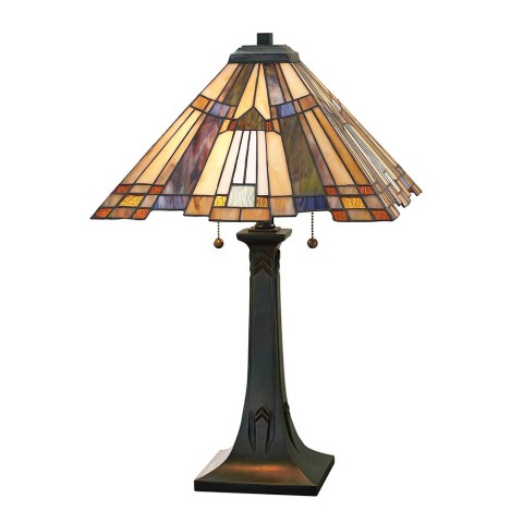 Lámpara Tiffany clásica de mesa con 2 luces para despacho Inglenook Promoción