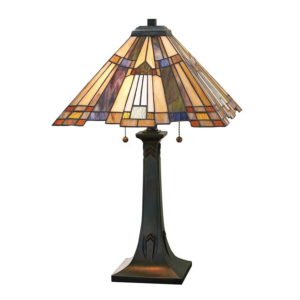 Lámpara Tiffany clásica de mesa con 2 luces para despacho Inglenook
