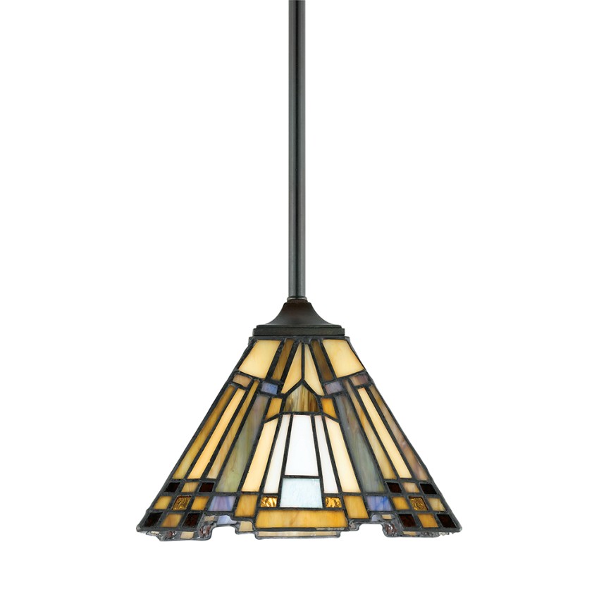 Lámpara colgante de techo Tiffany pantalla vidrio de colores Inglenook Promoción