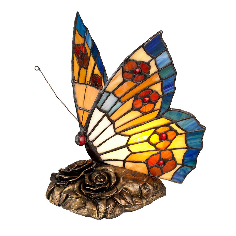 Lámpara de mesa para escritorio Tiffany de cristal de colores con forma de mariposa Obutterfly