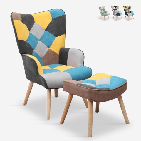 Set sillón patchwork + puff reposapiés estilo escandinavo Chapty Plus Promoción