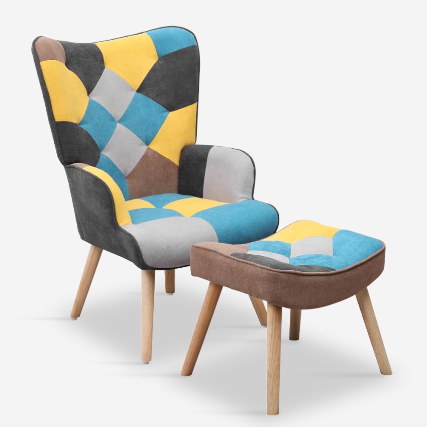 Set sillón patchwork + puf reposapiés estilo escandinavo Chapty Plus Promocións