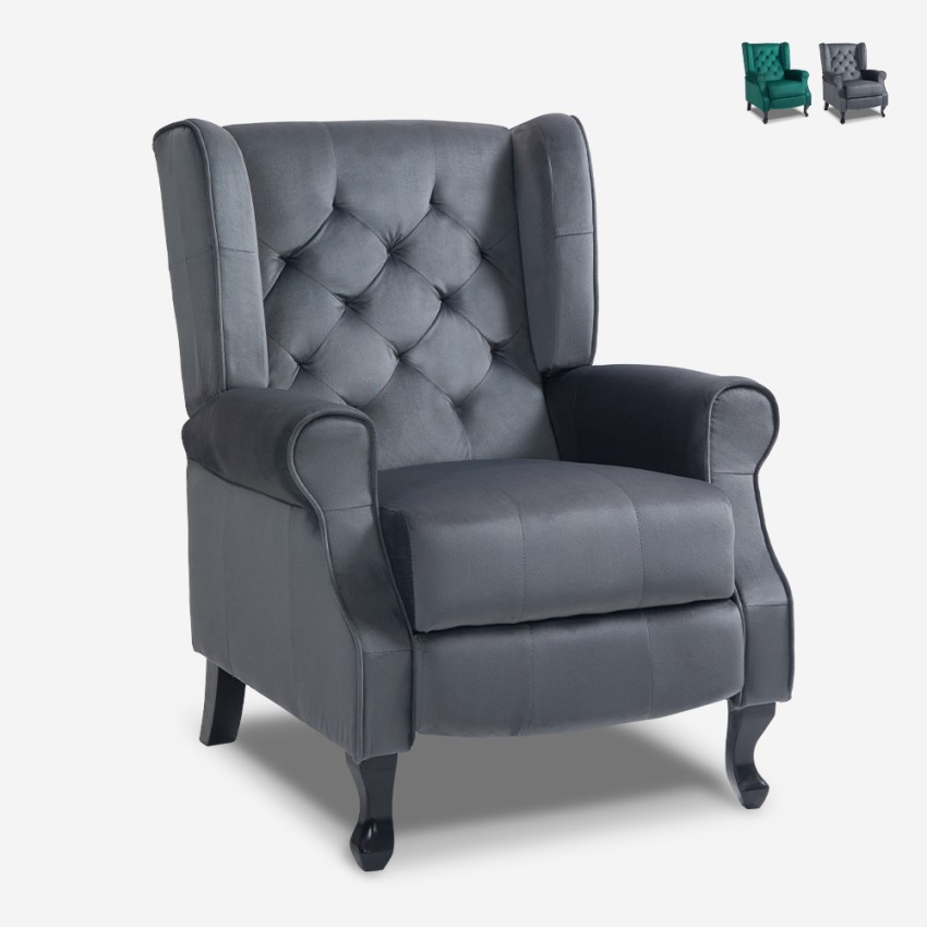 Sillón bergère de salón reclinable en terciopelo Ethron Lux Venta Sillón bergère de salón reclinable en terciopelo Ethron Lux Venta
