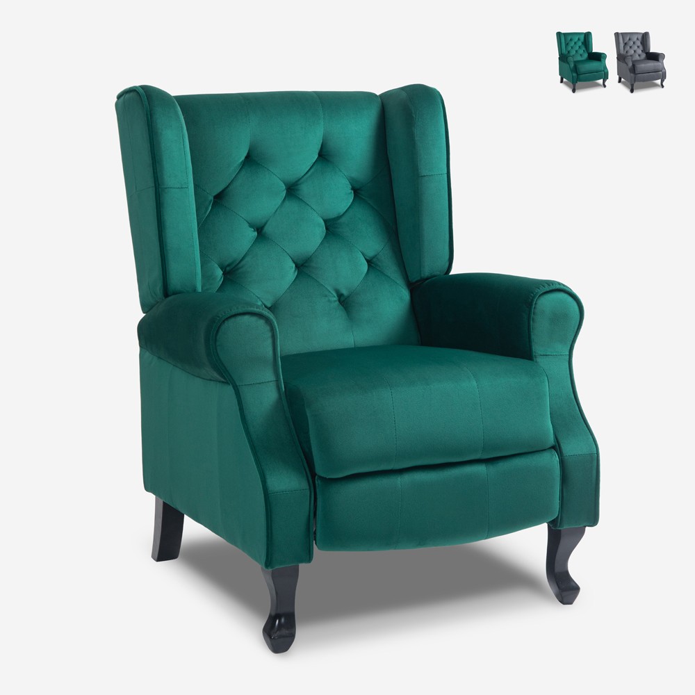 Sillón bergère de salón reclinable en terciopelo Ethron Lux