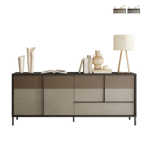 Credenza salón moderna madera 4 puertas 1 cajón 206x40x86cm Adhele Promoción