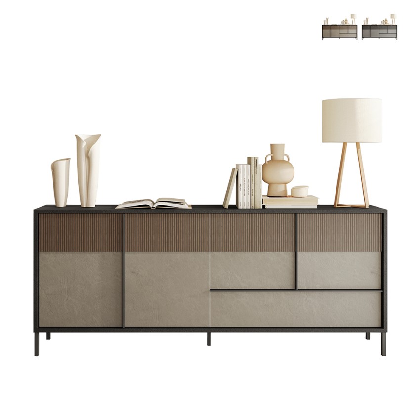 Aparador moderno de madera para salón, 4 puertas y 1 cajón, 206x40x86cm Adhele Promoción Aparador moderno de madera para salón, 4 puertas y 1 cajón, 206x40x86cm Adhele Promoción