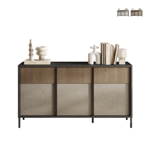 Aparador moderno de cocina y salón en madera 156x40x86cm 3 puertas Pitea Promoción