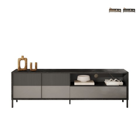 Mueble TV moderno de apoyo 205x40x44 cm 2 puertas cajón Jahn Promoción