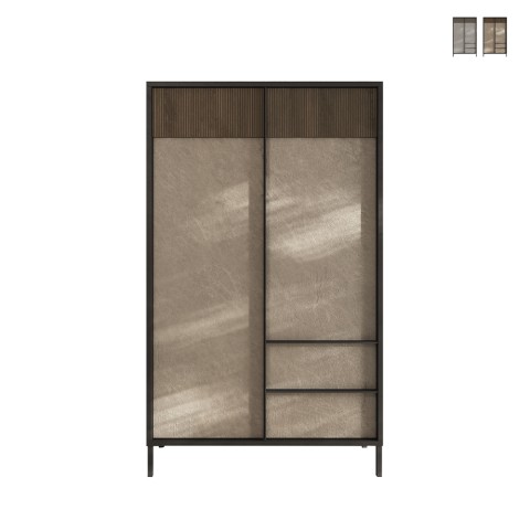Aparador alto moderno con 3 estantes y 2 cajones para sala de estar 106x177cm Blaine Promoción