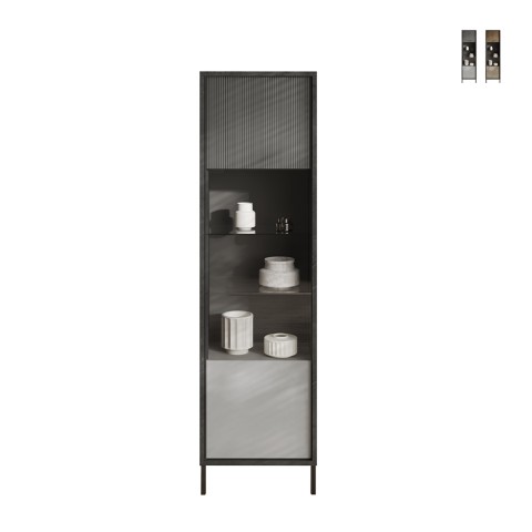Vitrina moderna para sala de estar expositiva con 2 estantes 55x40x203cm Winona Promoción