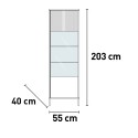 Vitrina moderna para sala de estar expositiva con 2 estantes 55x40x203cm Winona Medidas