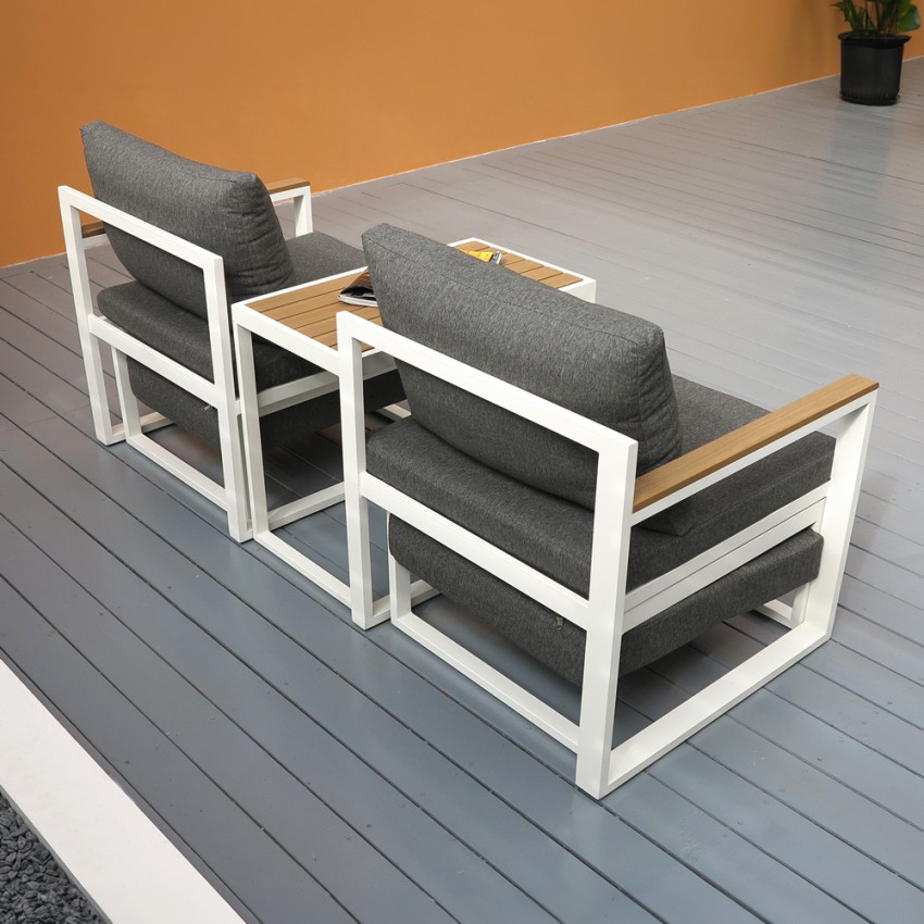  Conjunto de jardín modular compuesto por 2 sillones con reposapiés y mesita Qamal Promoción