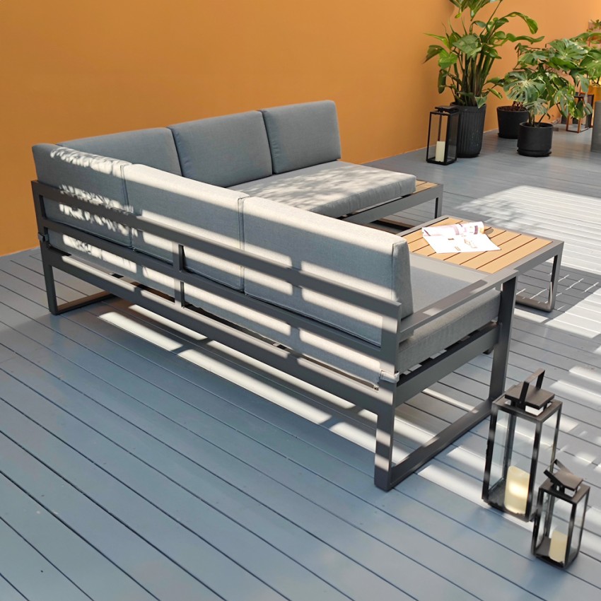  Conjunto de jardín con sofá esquinero 3 + 2 plazas y mesita Eysha Promoción 