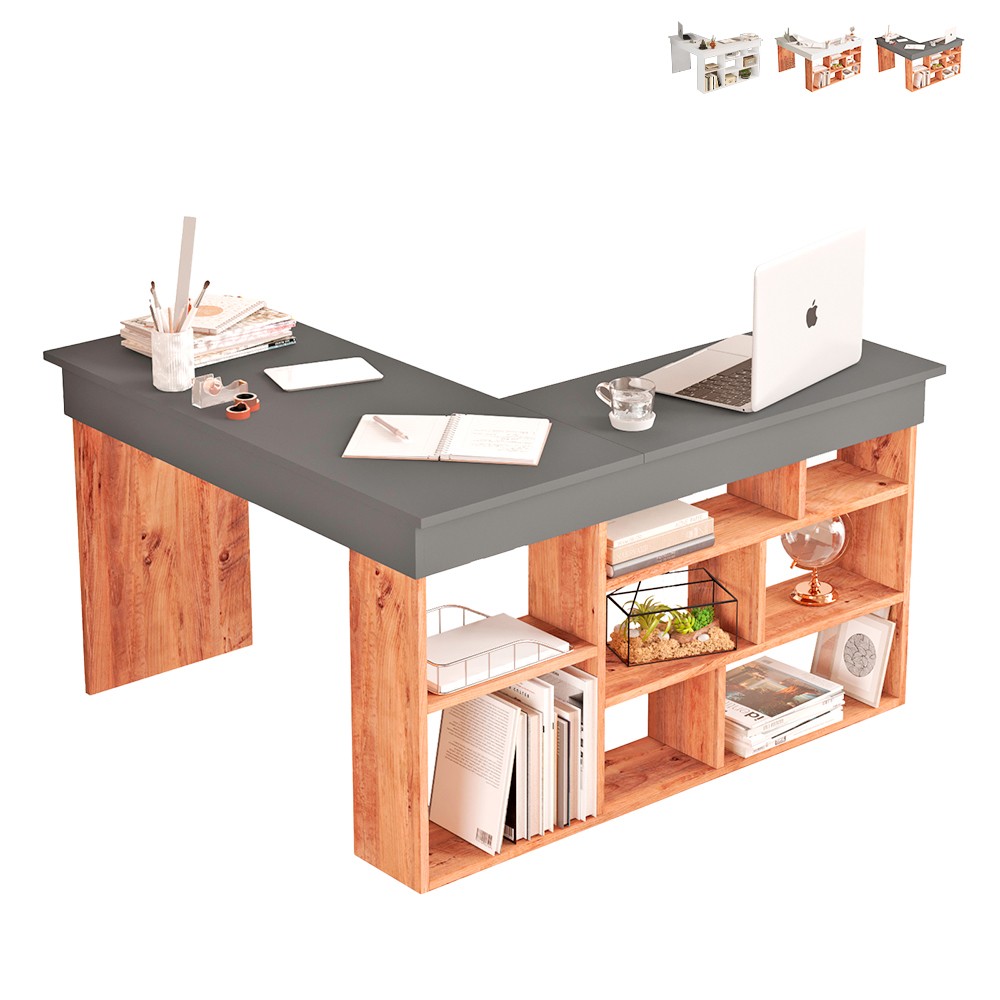 Escritorio esquinero con estantería 120x120 cm de madera con 5 estantes Arvada