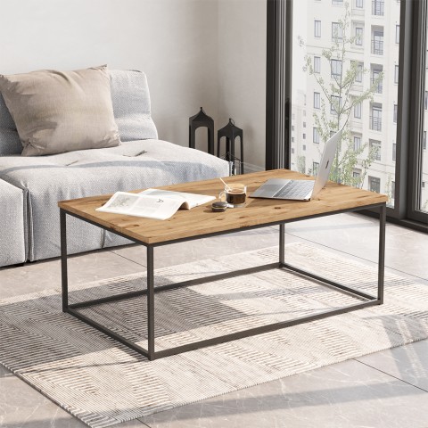 Mesa de centro de café de madera y metal estilo minimalista industrial 100x60cm Nael Promoción