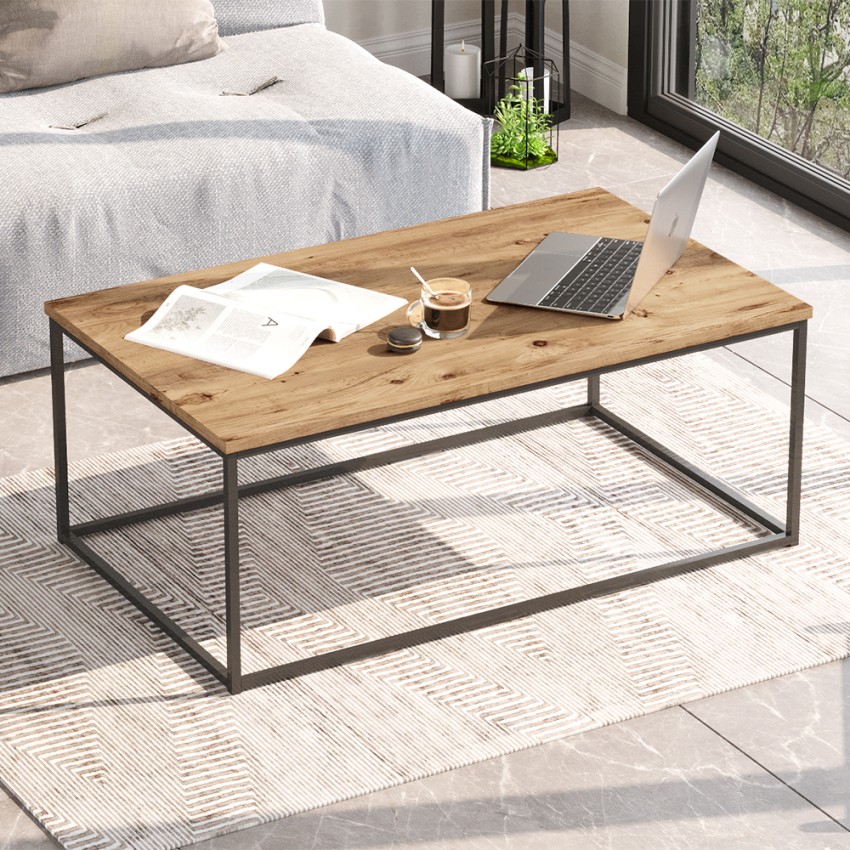  Mesa de centro de madera y metal estilo minimalista industrial 100x60 cm Nael Promoción 