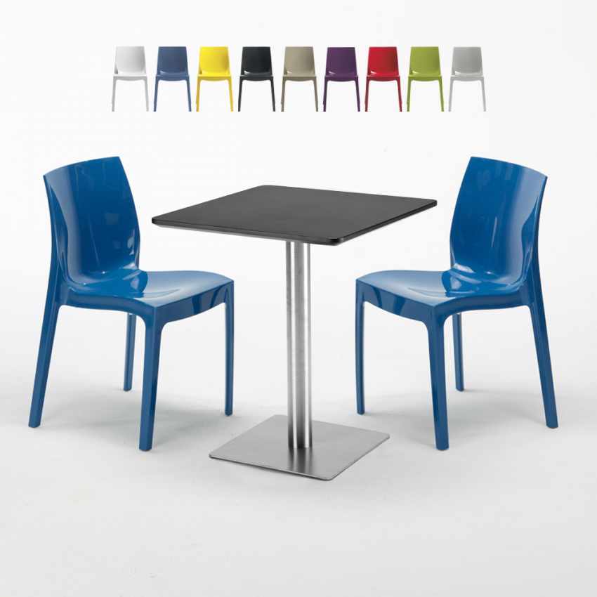 Mesa Cuadrada 60x60 cm Base de Plata y Tablero Negro y 2 Sillas De Colores Ice Pistachio Promoción Mesa Cuadrada 60x60 cm Base de Plata y Tablero Negro y 2 Sillas De Colores Ice Pistachio Promoción