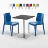 Mesa Cuadrada 60x60 cm Base de Plata y Tablero Negro y 2 Sillas De Colores Ice Pistachio Promoción