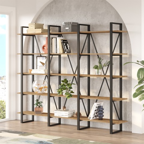 Librería de pared de diseño moderno de metal con estantes de madera 220x34x180 cm Batuan Promoción