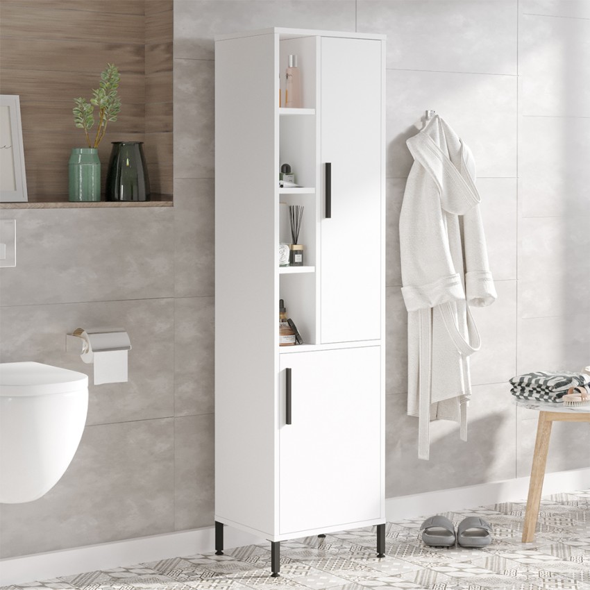 Armario columna de baño color blanco con 2 puertas y estantes 45x36x184 cm Femmy Promoción