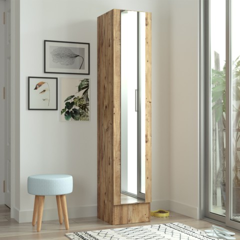 Armario zapatero de madera con puerta de espejo y 3 estantes 36x36x180 cm Torge Promoción