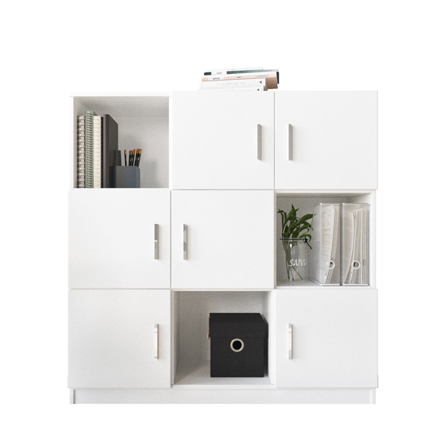 Mueble de almacenamiento multiuso para despacho con librería de 6 puertas color blanco 120x38x122 cm Kaspar Promoción