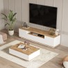 Juego de mueble TV con 3 estantes y mesa centro de madera color blanco 3, diseño moderno Award Rebajas