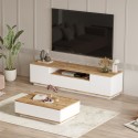 Juego de mueble TV con 3 estantes y mesa centro de madera color blanco 3, diseño moderno Award Oferta