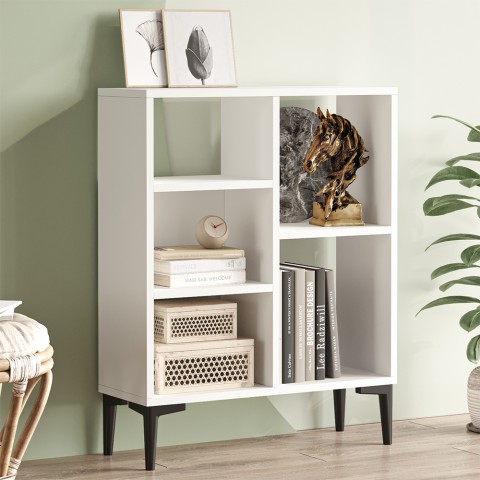 Mueble de almacenamiento con librería de diseño moderno y color blanco con 3 estantes 69x25x88 cm Lydia Promoción