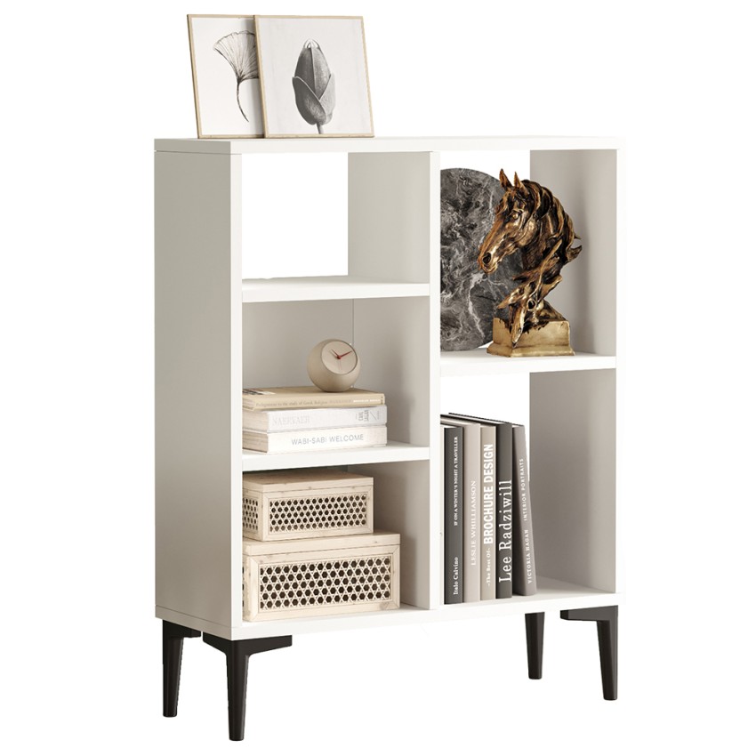Mueble de almacenamiento con librería de diseño moderno y color blanco con 3 estantes 69x25x88 cm Lydia Promoción