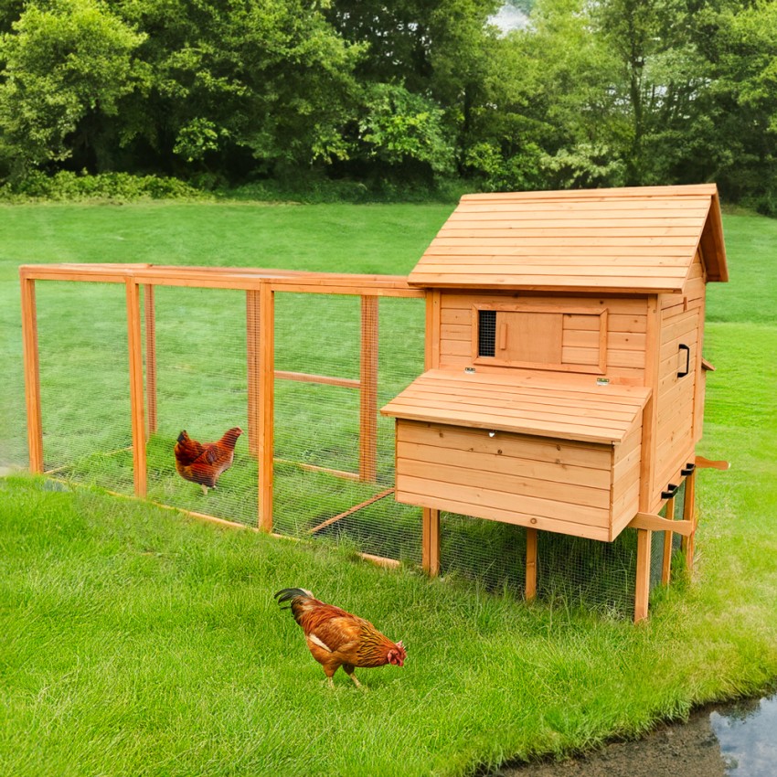 Gallinero corral elevado de madera para jardín 370x174x172 cm Hegg Promoción