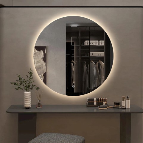 Espejo de baño redondo de 70 cm con diseño retroiluminado luces led Rotorua L Promoción
