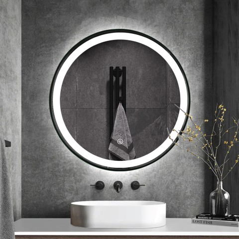 Espejo baño retroiluminado led redondo 60cm marco negro Smidmur M Promoción
