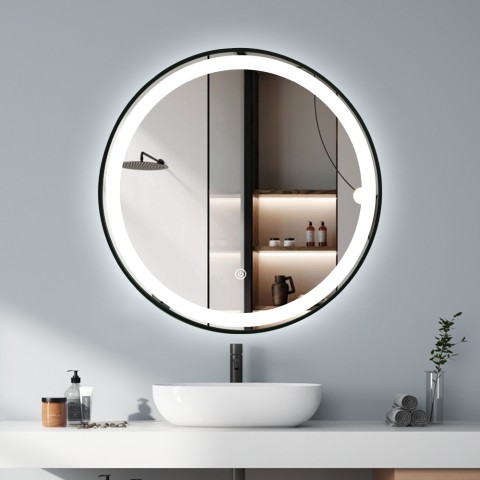 Espejo de baño de diseño redondo 70cm retroiluminado con marco Smidmur L Promoción