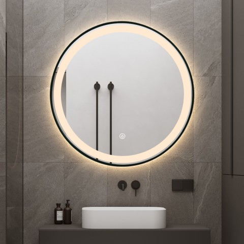 Espejo baño led redondo 80cm retroiluminado marco negro Smidmur XL Promoción